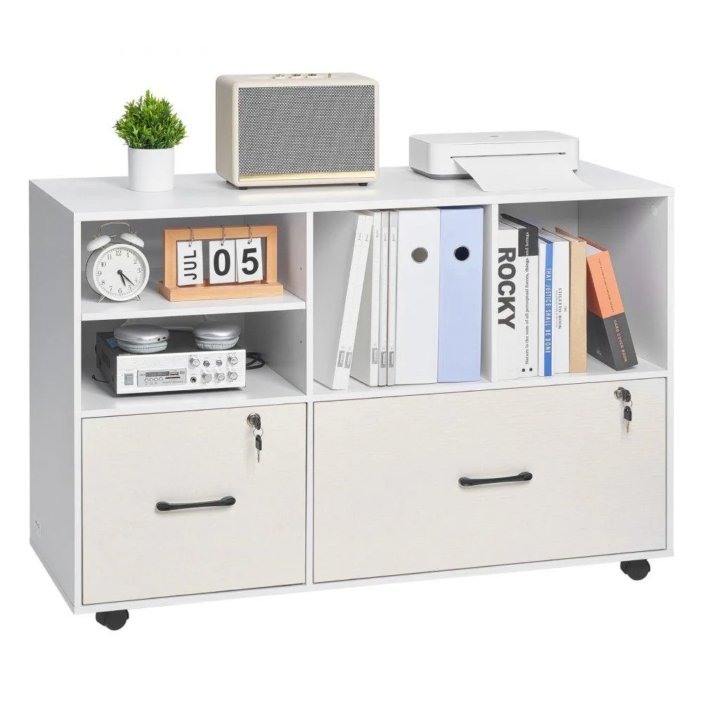 VEVOR VEVOR 2-Drawer Wooden File Cabinet White Wave-Patterned Drawers 42.5x15.8x28.8in — product photo