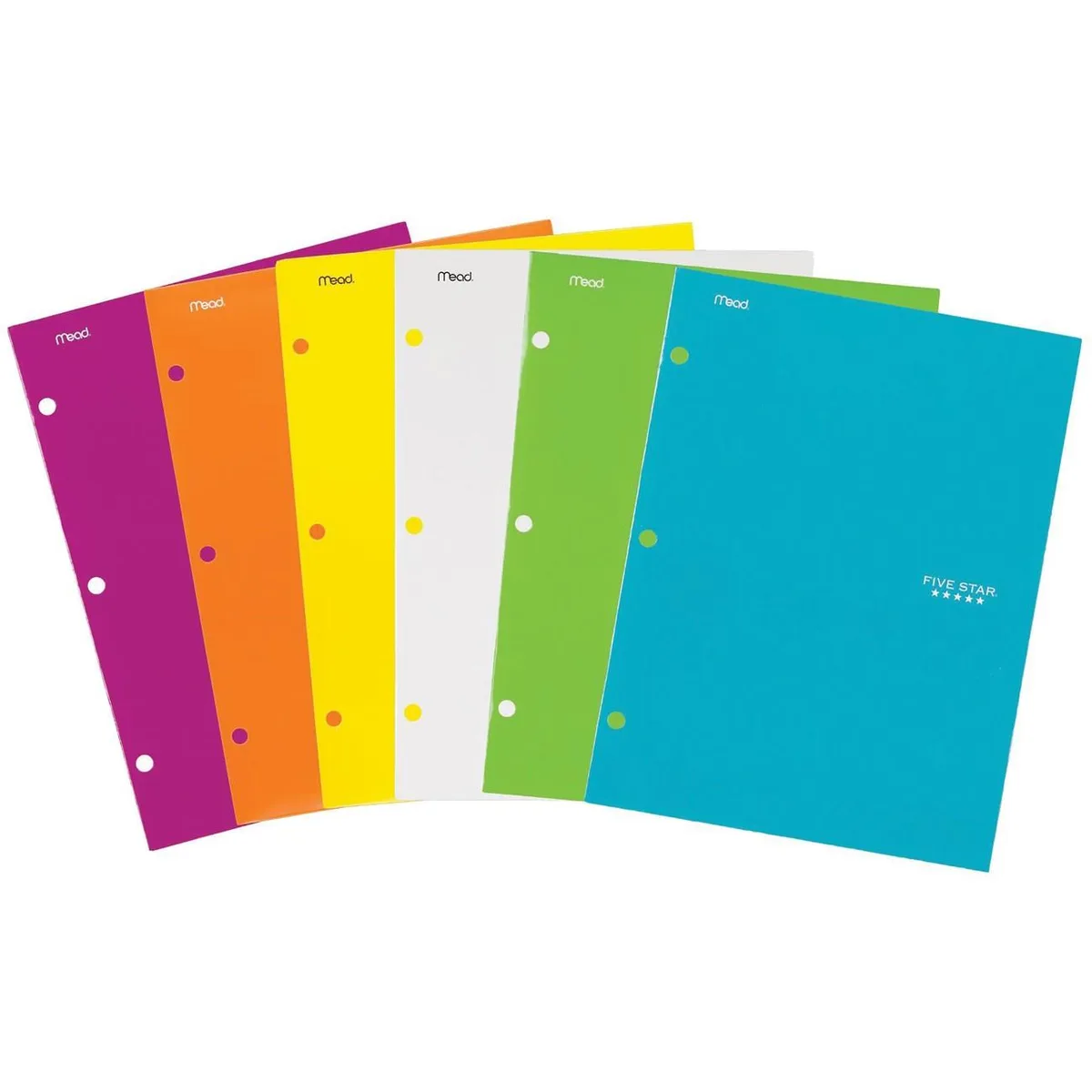 Four assorted pocket folders with laminated covers and internal pockets