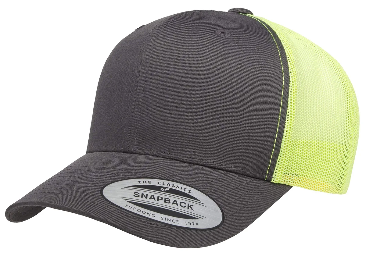  YP Classics 6606T Retro Trucker Hat Charcoal Neon Green One Size — product photo