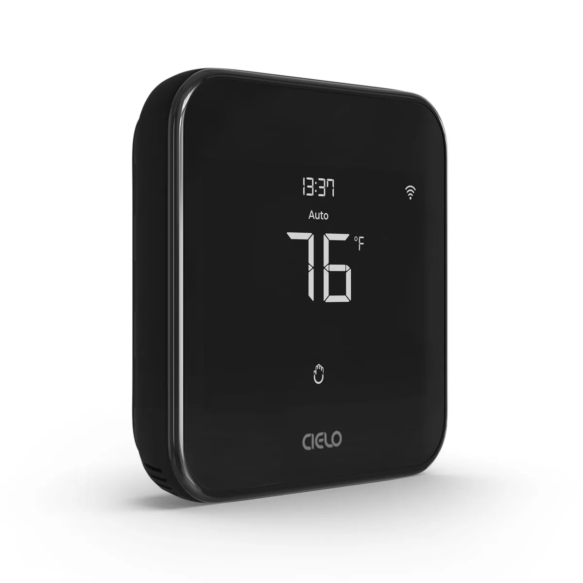Black rectangular smart thermostat 1.02 by 3.94 inches wall mounted