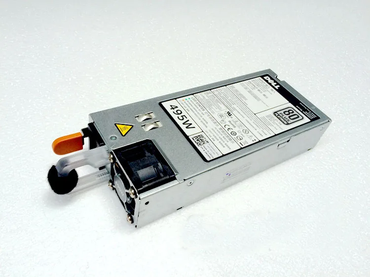 Dell 495W redundant power supply unit, matte black metal enclosure with rear exhaust grille