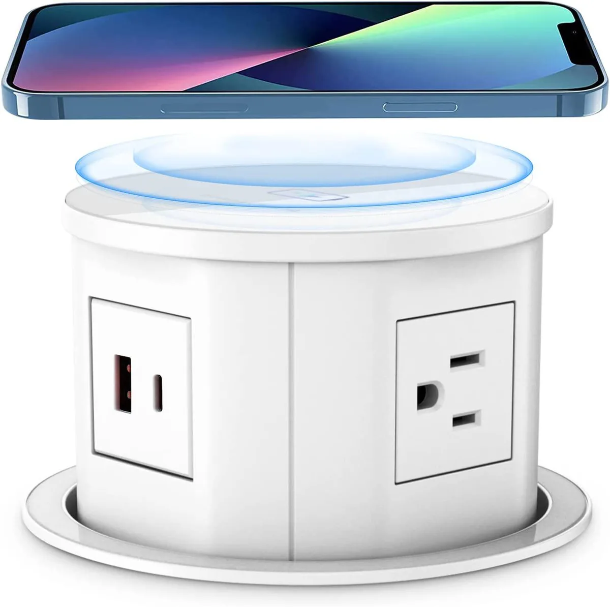 Value Brand Value Brand 4.7inch Pop-Up Cable Extender White 15W Wireless 20W PD 3.0 QC 18W USB-C 3 AC Plugs 6ft Cord — product photo