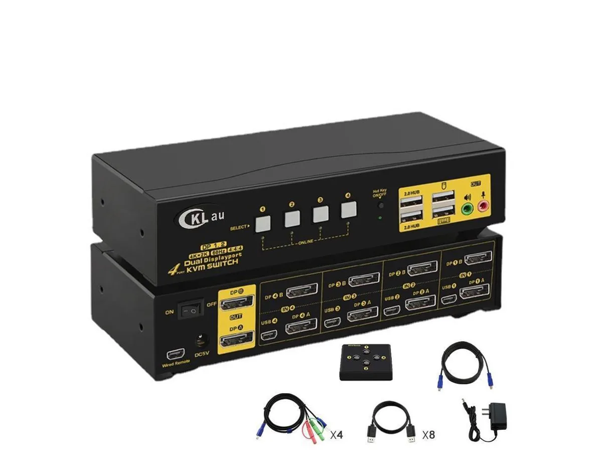 SMA SMA 4 Port KVM Switch Dual Monitor DisplayPort 4K 60Hz 4:4:4 DP 1.2 USB 2.0 — product photo