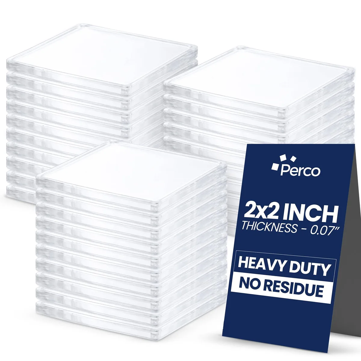 Clear square adhesive tape pieces on backing sheet