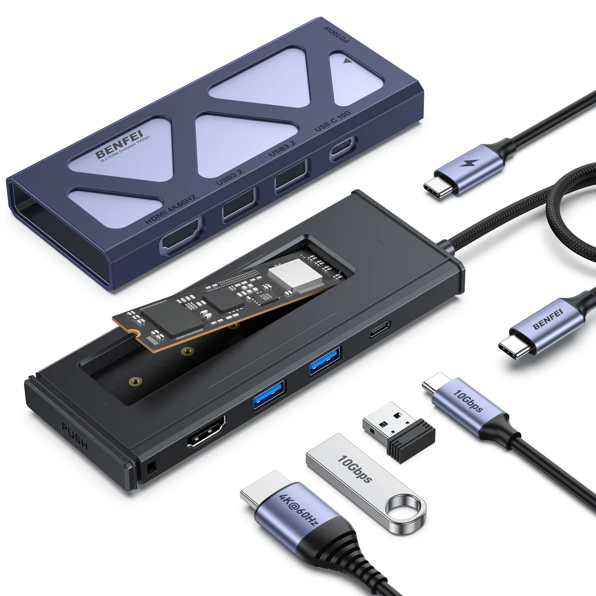 GSM Outdoors GSM Outdoors 2 in 1 accessory BENFEI 6-in-1 USB C Hub with M.2 NVMe SSD Enclosure — product photo
