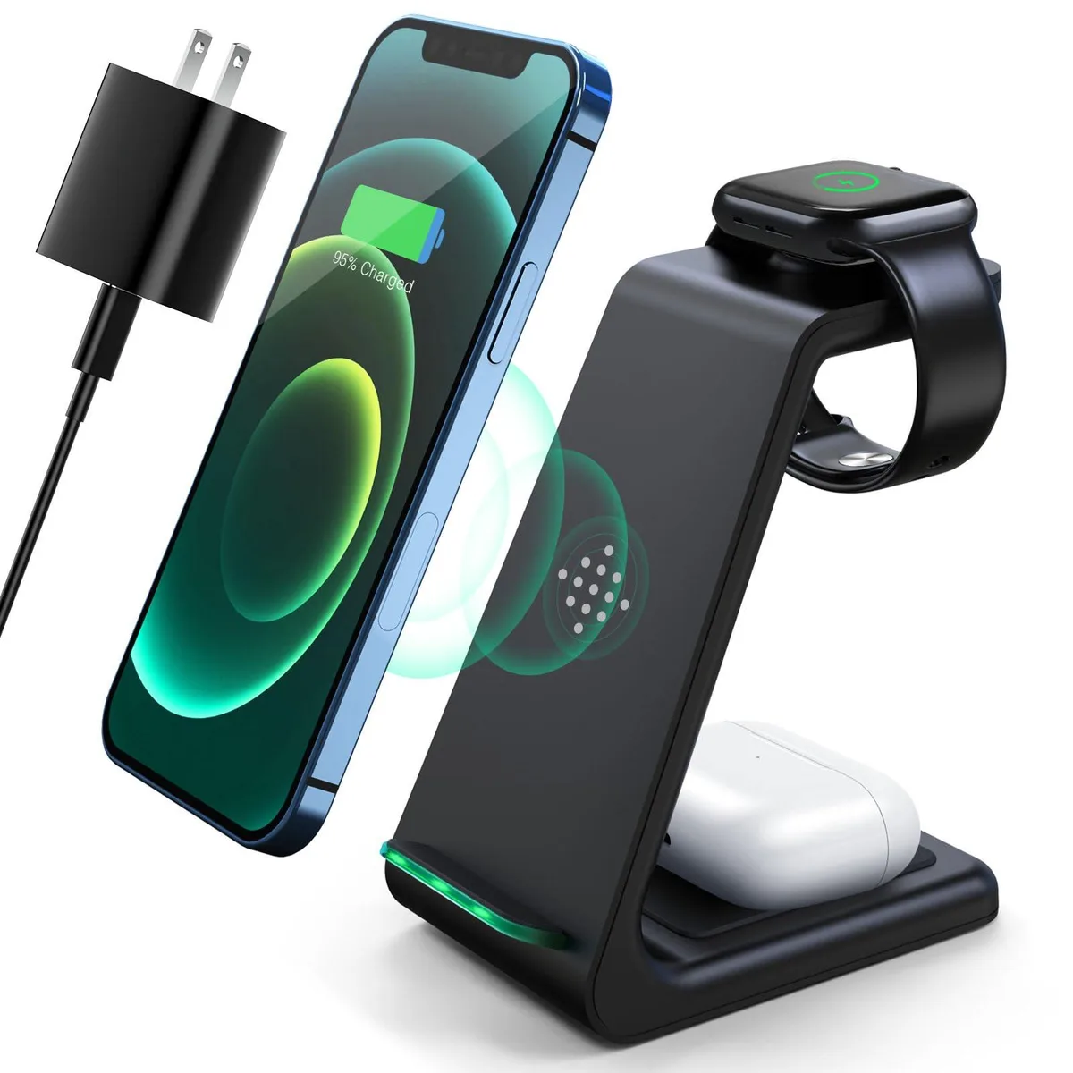  LABJOB T3-Black 3-in-1 Wireless Charging Station USB Charger — product photo