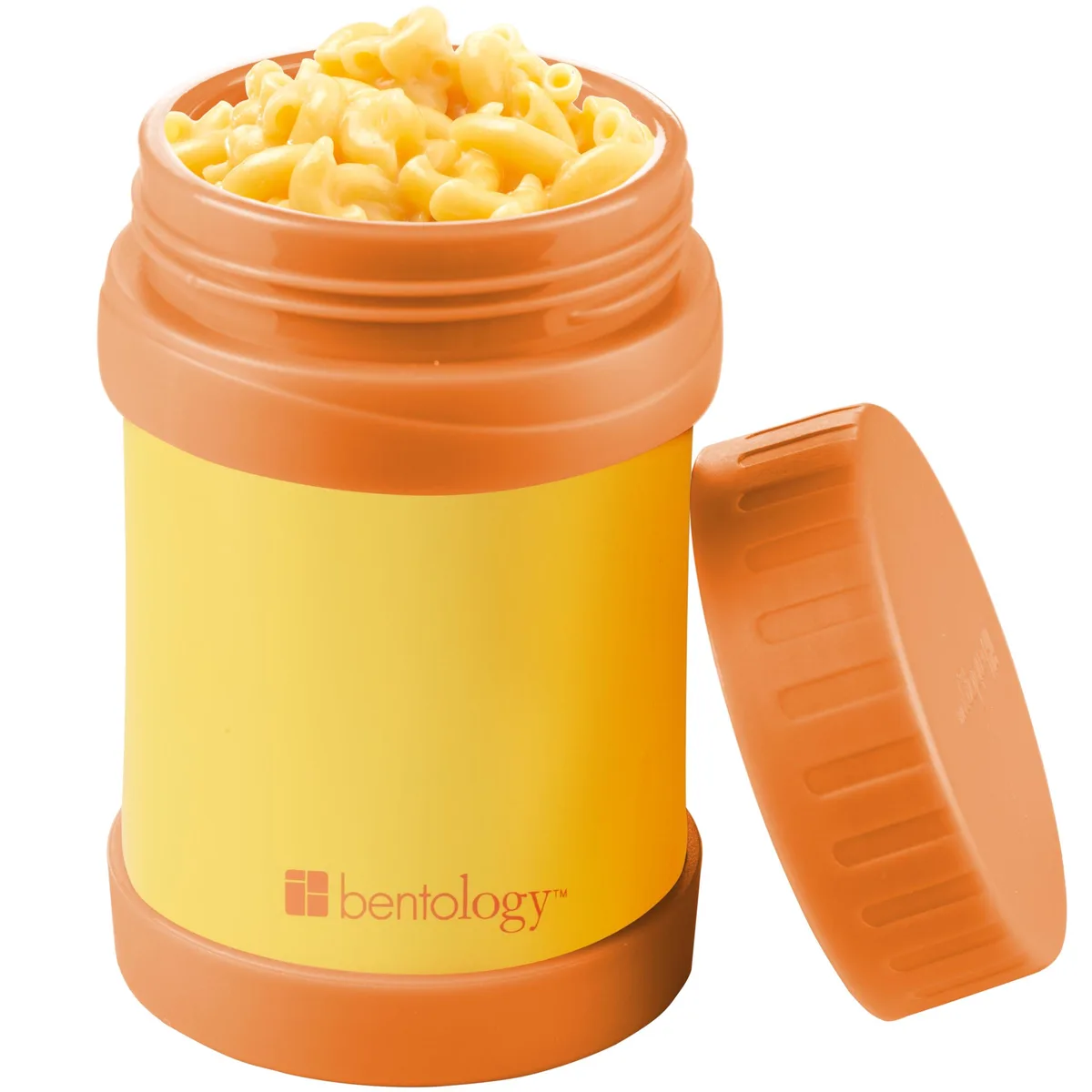 Yellow stainless steel insulated food jar with ridged lid, 13oz capacity