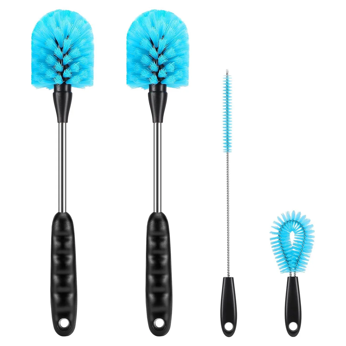 Water bottle brush set with two 12.2-inch stainless steel handles, straw brush and plate brush