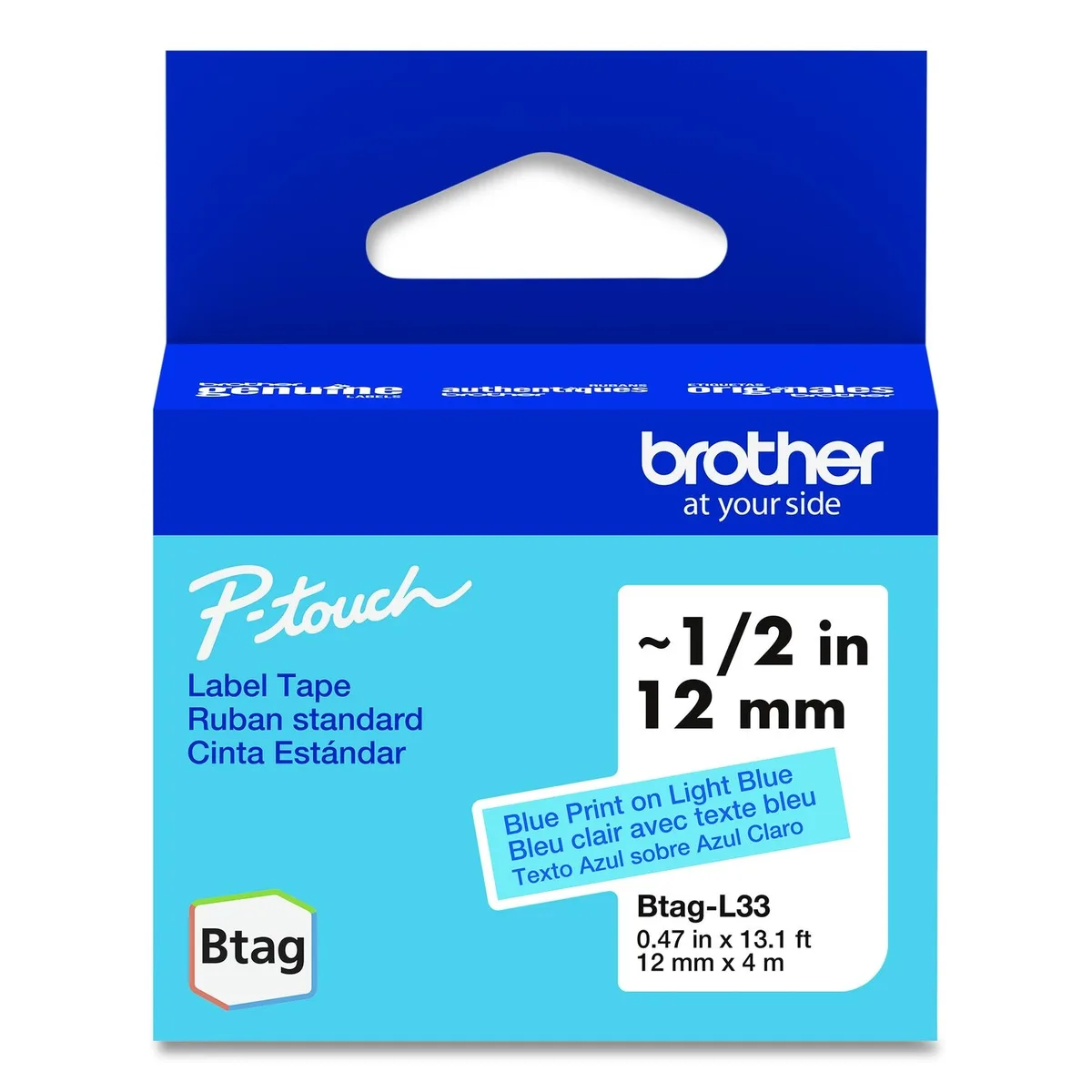 Brother Brother P-Touch Label Tape 12 mm x 4 m Blue on Light Blue BTAGL33 — product photo