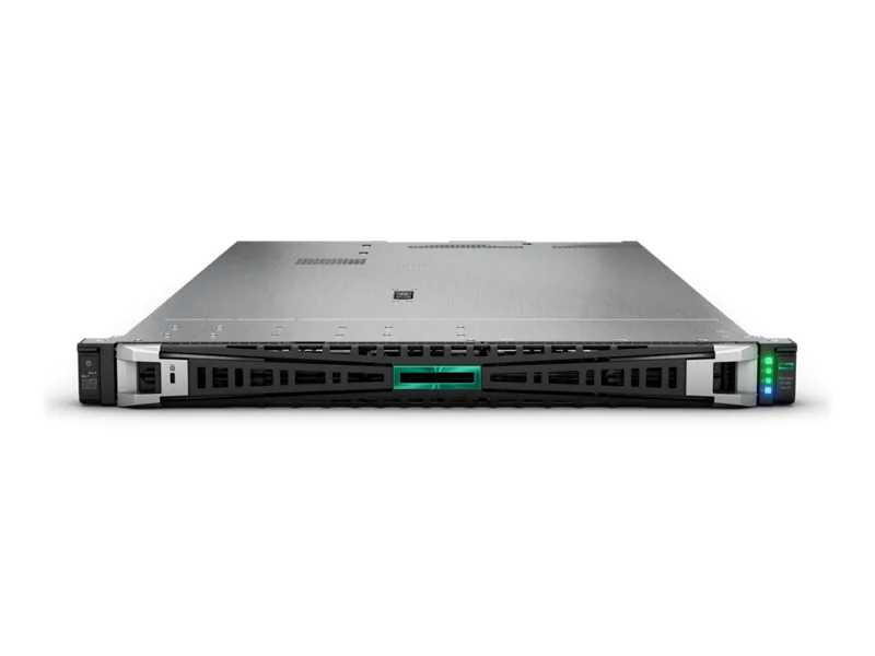 Silver 1U rack server with front drive bays and dual power supplies