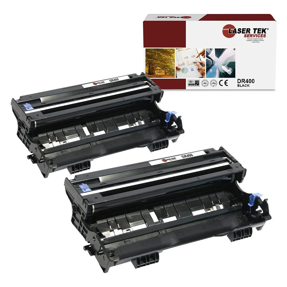 Two black drum units in plastic packaging