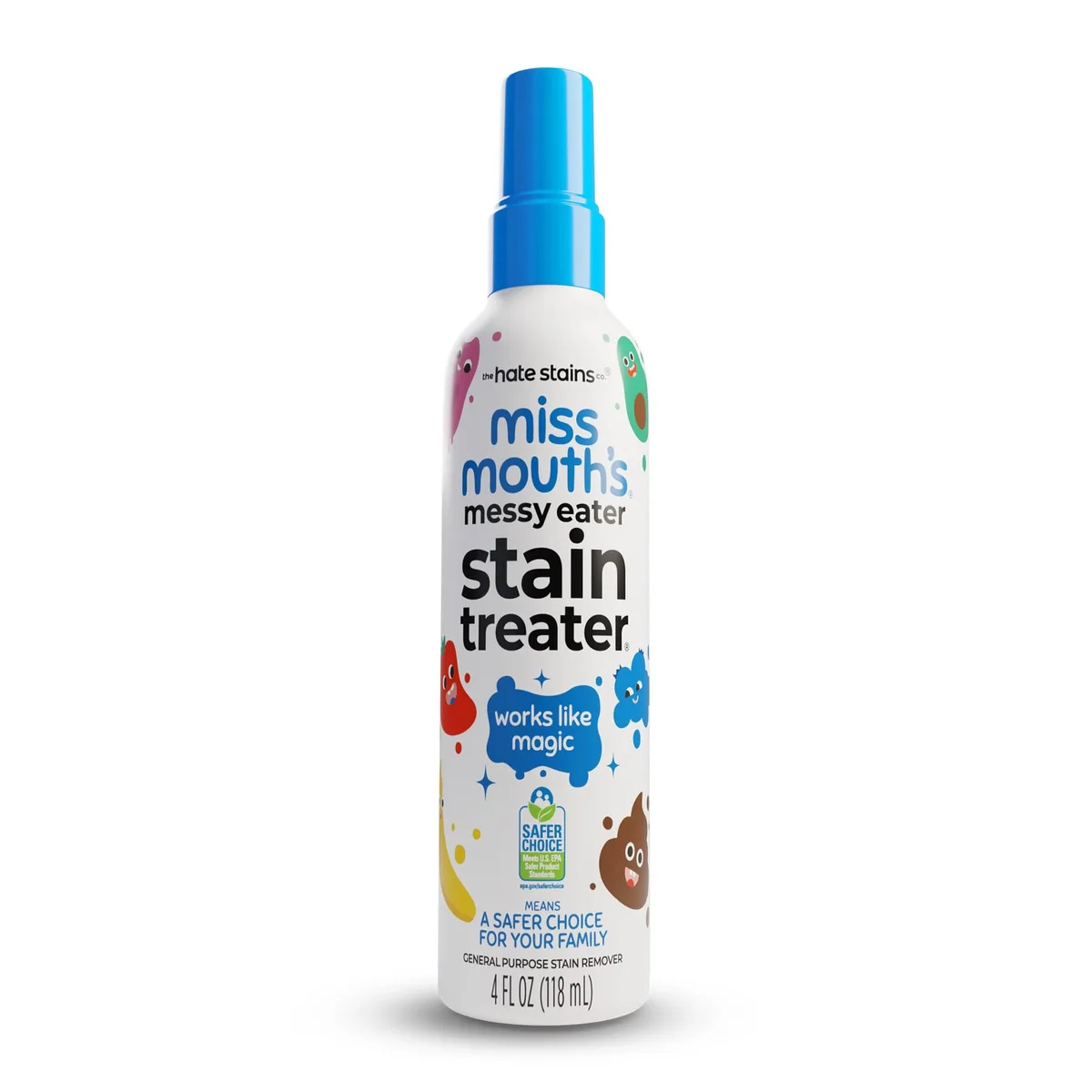 Small white spray bottle with blue label, 4 fl oz capacity