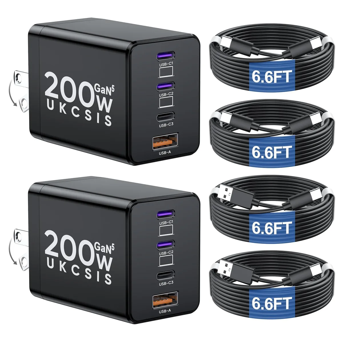  Dell M6D 4-port USB-C charger 65W 30W 20W 2-pack black — product photo