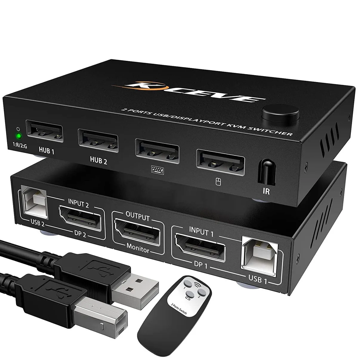 WRIARICH WRIARICH 2 Port DisplayPort KVM Switch 4K 60Hz USB 2.0 Hub Remote Control — product photo