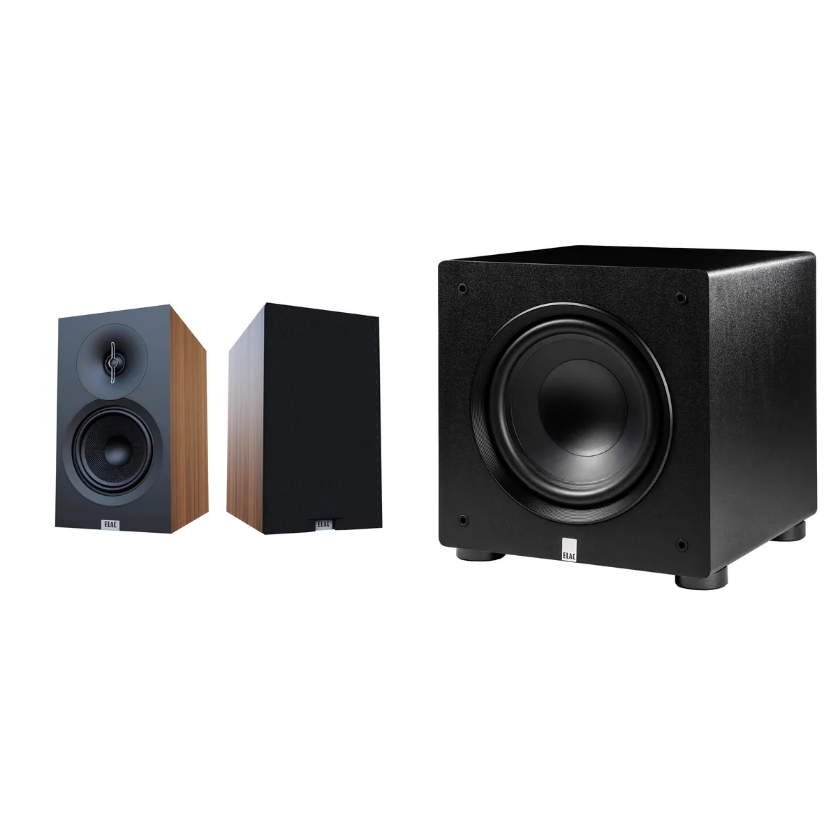 Elac Elac Debut 3.0 5.25" Bookshelf Speakers &amp; Varro 10" Subwoofer Walnut — product photo