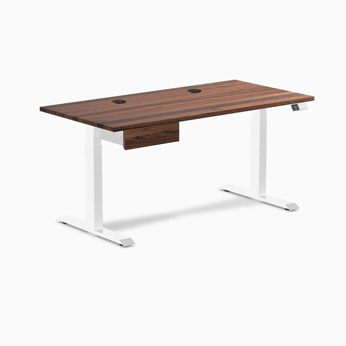 Desky Desky Dual Hardwood Standing Desk With Drawer Walnut 60 x 30 inches White — product photo
