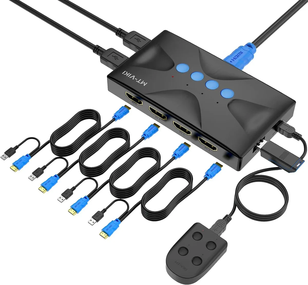 GCROWN GCROWN 4-Port HDMI KVM Switch 4K 60Hz with 4 Cables 1.2m — product photo