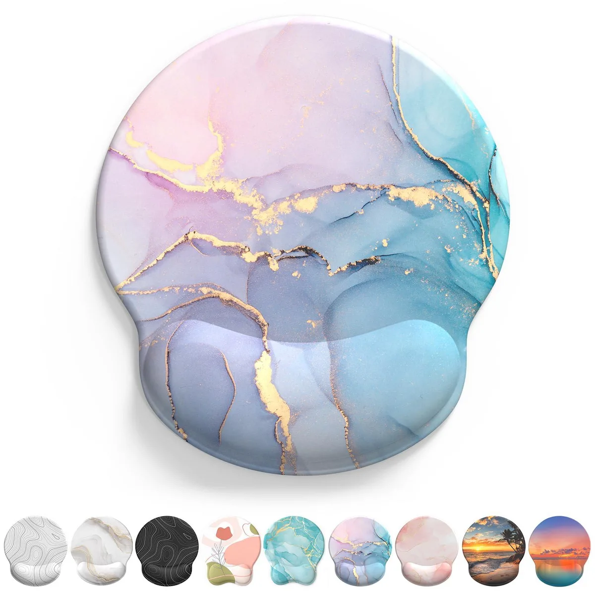  eulps MP200 Mouse Pad with Wrist Rest Cyan Pink Marble — product photo