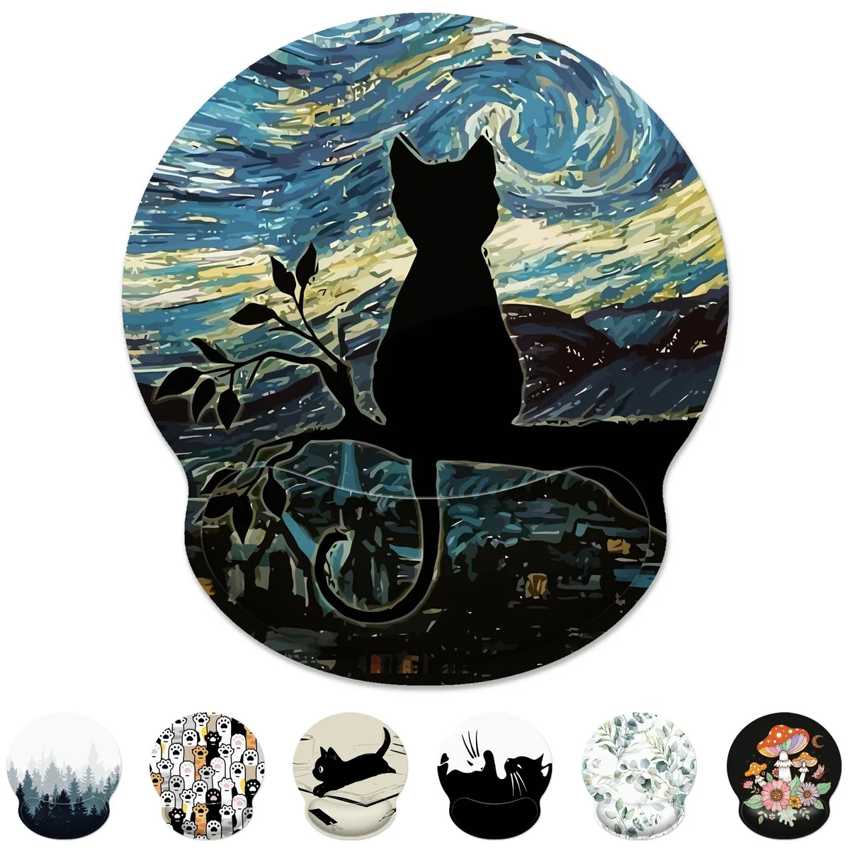  XSXXSC hh001 Aesthetic Black Cat Mouse Pad with Wrist Support — product photo