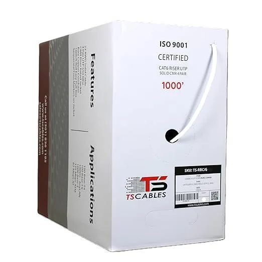 Turnstone Cables Turnstone Cables Cat6 Riser CMR 23AWG 550MHz 1000ft Black — product photo