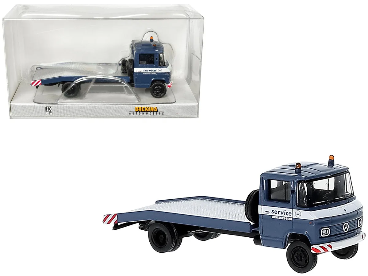 Brekina Brekina 1968 Mercedes-Benz L 608 D Flatbed Truck Blue White Stripes 1/87 HO Scale Model Car — product photo
