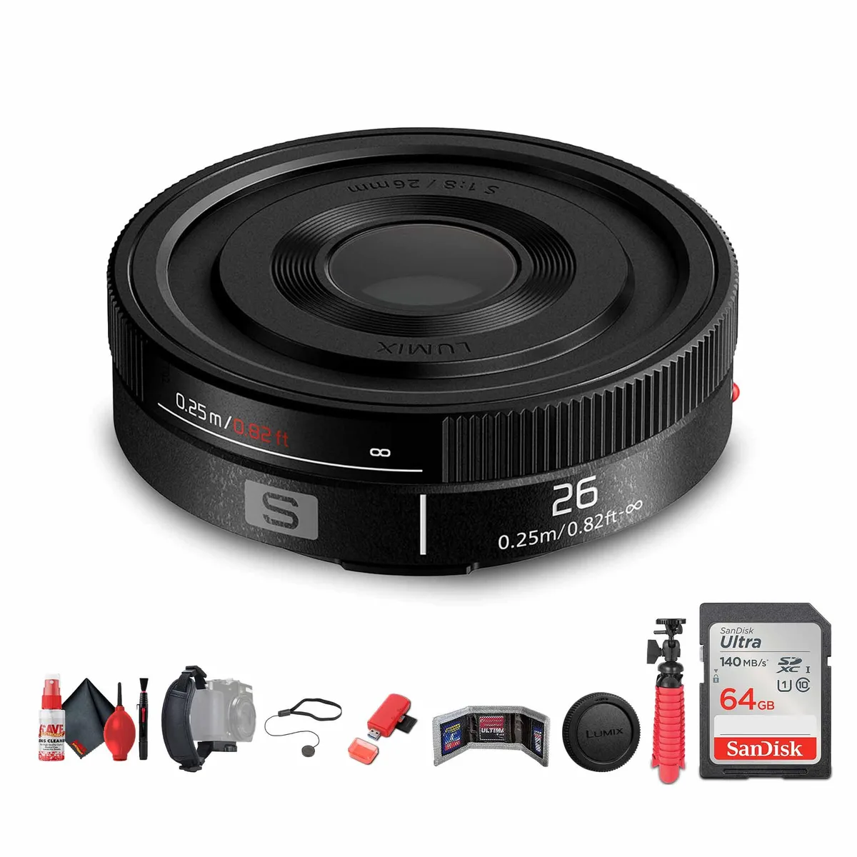 Panasonic Panasonic Lumix S 26mm f/8 L-Mount Lens Bundle with Sling Backpack 64GB SD Card — product photo