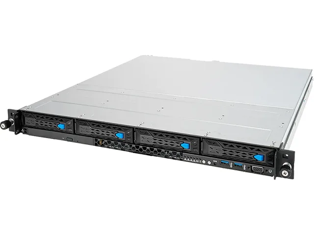 ASUS ASUS RS300-E11-WOCPU011Z barebone server 1U rackmount LGA 1200 DDR4 128GB 4×3.5" hot-swap 450W redundant — product photo