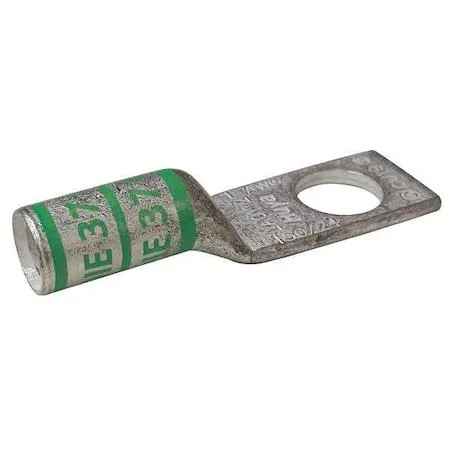 Copper compression lug with single 3/8 inch stud hole long barrel green color code