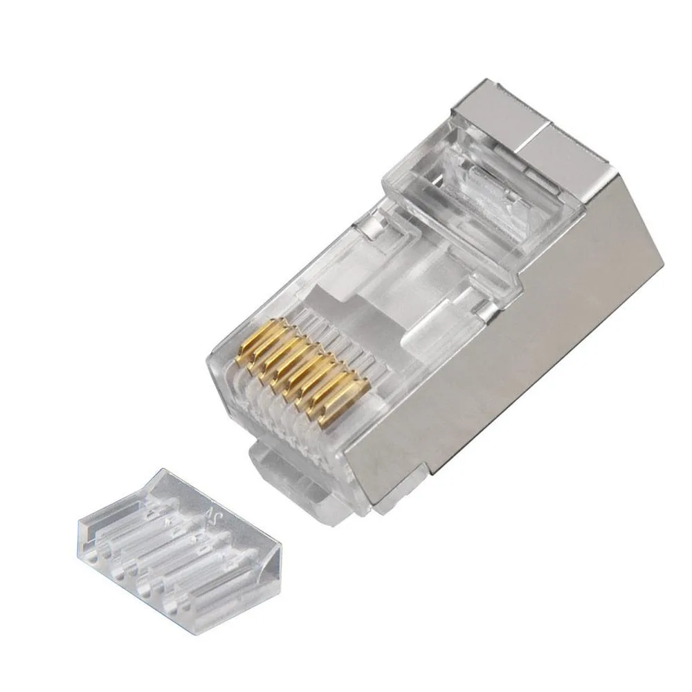 Platinum Tools Platinum Tools 106206J RJ45 Shielded Cat6 2 pc Round-Solid 3-Prong Liner Connector Jar of 100 pc tool — product photo