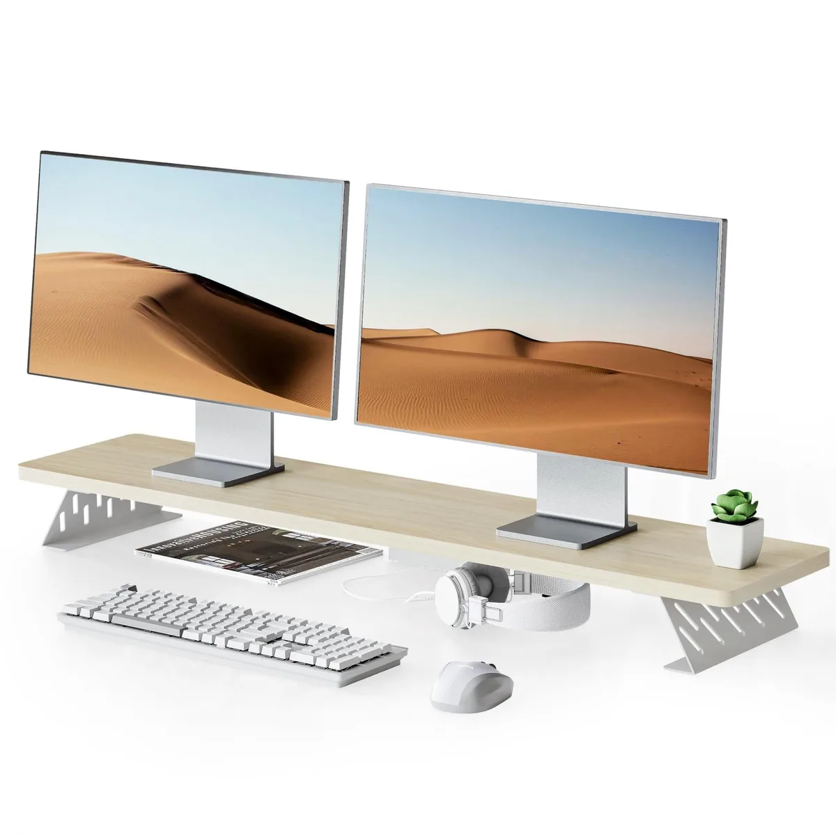 ARENTI ARENTI Dual Monitor Stand Riser 42.5 Inch Wood Steel 66 lbs 3.9 Inch Height — product photo