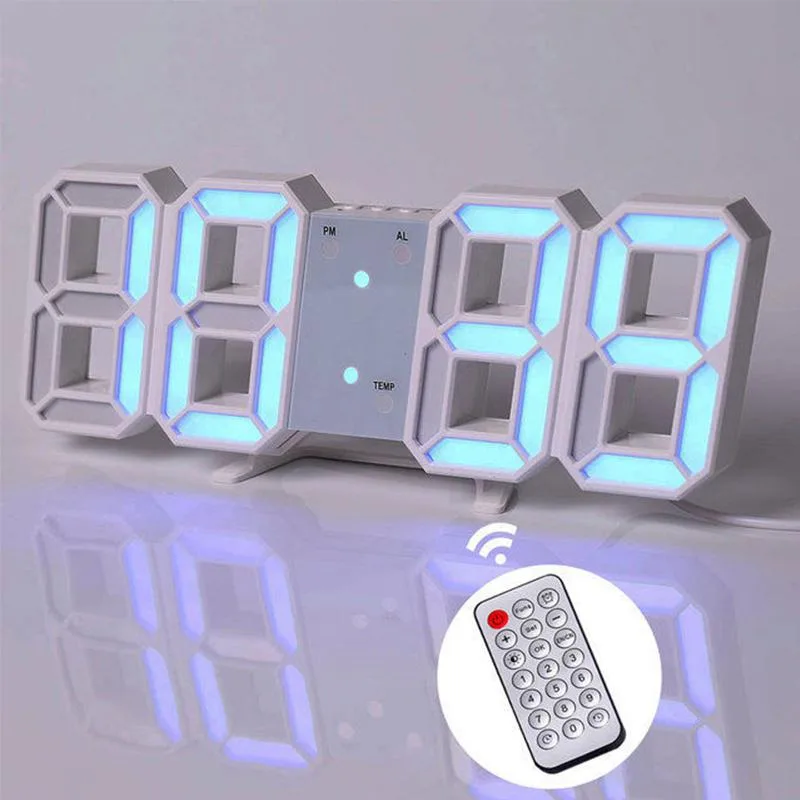 Corn Electronics Corn Electronics 3D LED Wall Clock Blue 9.7in Display Remote Control USB Powered — product photo