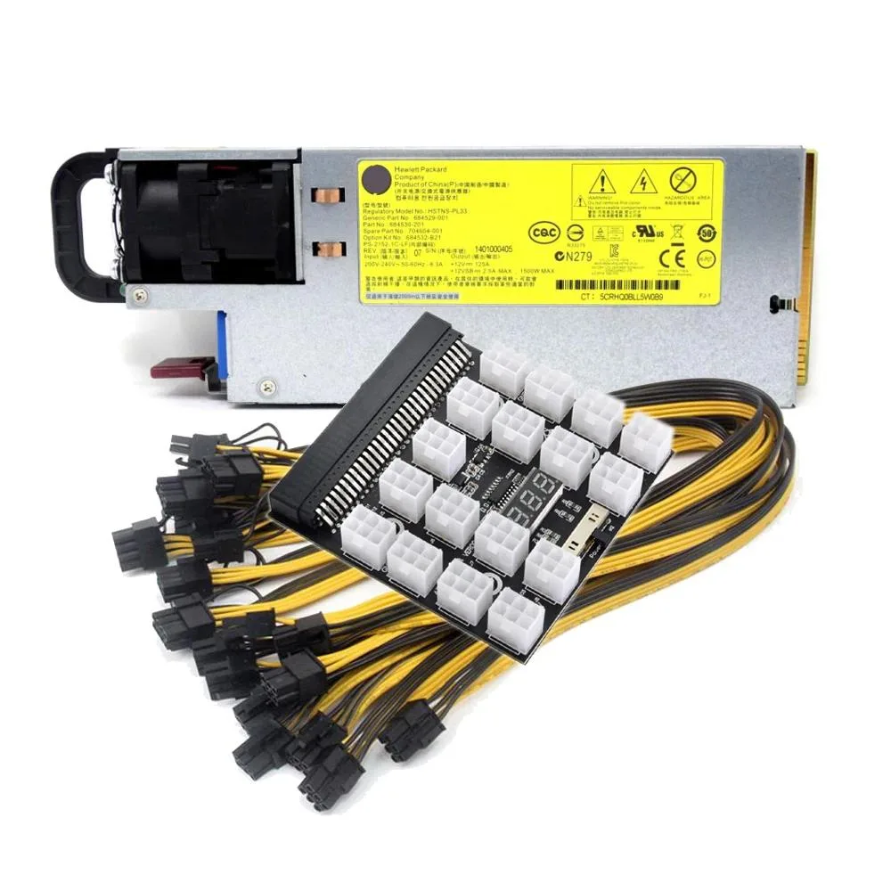 YINGHUA YINGHUA 1500W Platinum server power supply kit with breakout board and 17 PCIe cables — product photo