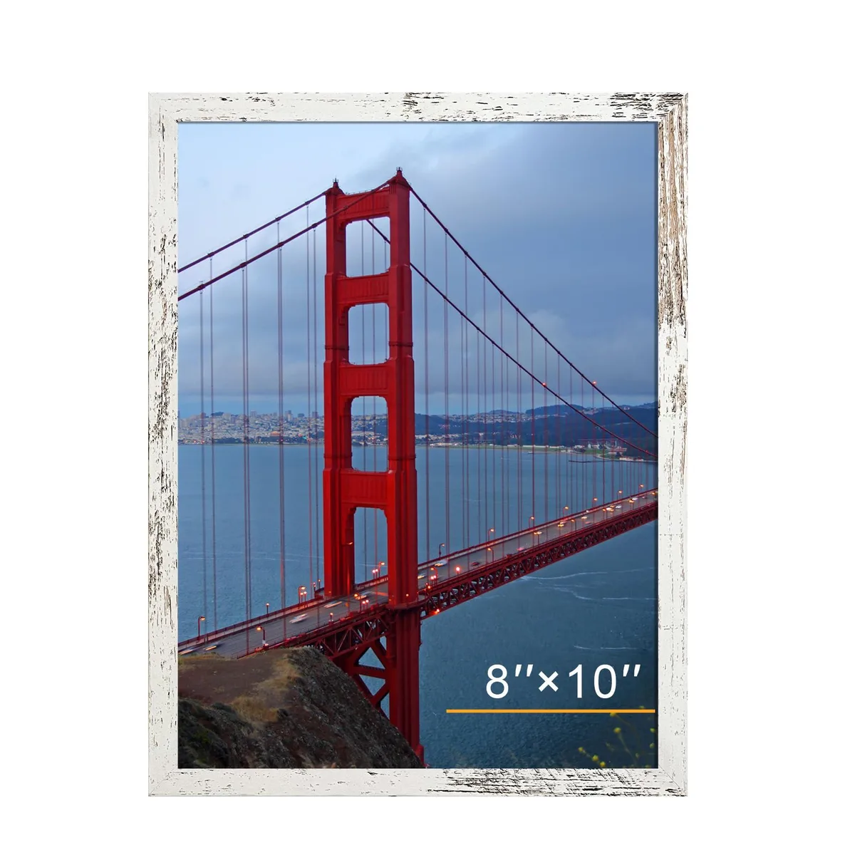 White distressed engineered wood 8x10 frame with plexiglass front