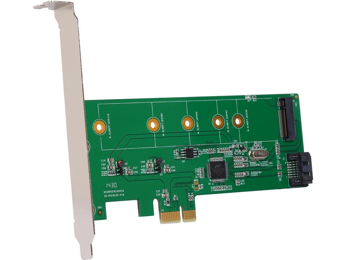 Syba Syba SI-PEX50065 PCIe x1 to M.2 + SATA 6G expansion card — product photo