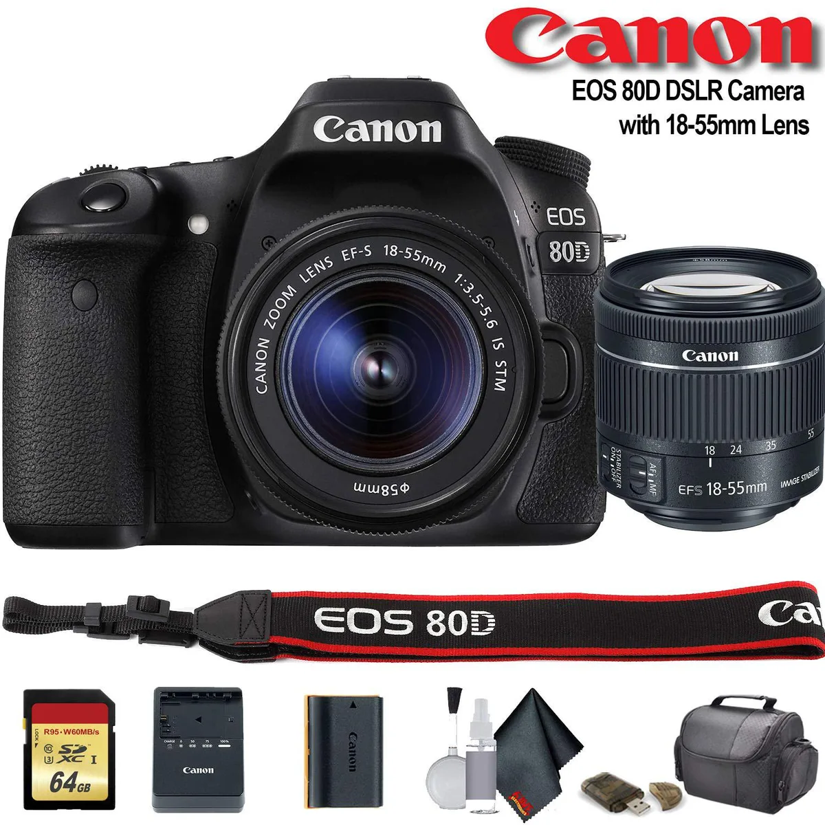 Canon International Canon EOS 80D DSLR Camera 18-55mm Lens Starter Bundle 24.2MP 64GB — product photo