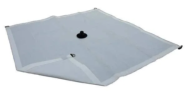 White square polyethylene tarp with reinforced edges and grommets