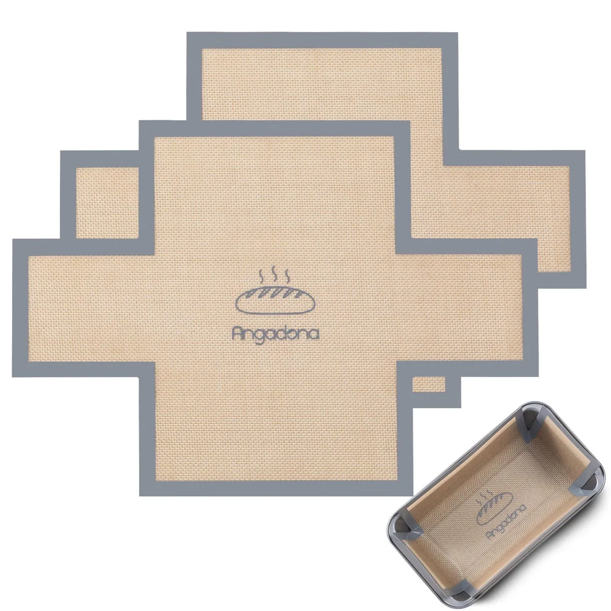 Two gray silicone loaf pan liners for 9.5 inch pan