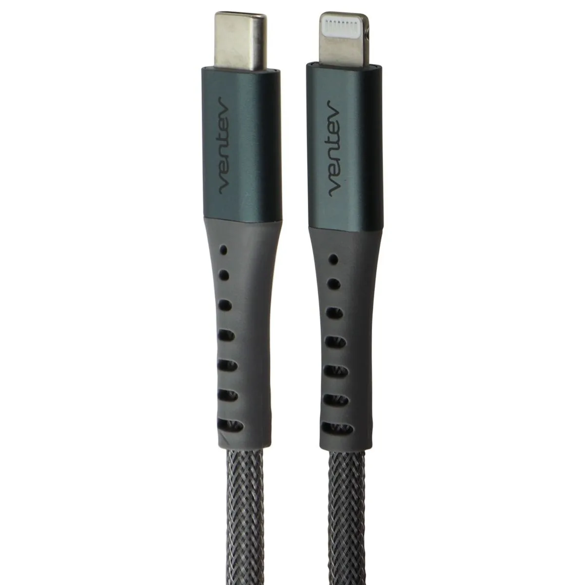 Ten-foot steel-gray braided USB-C to Lightning cable