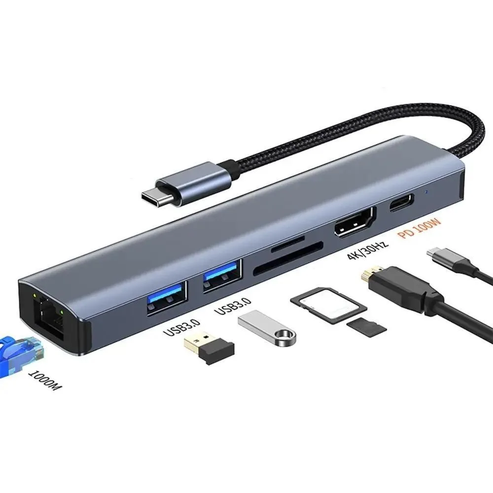 WRIARICH WRIARICH BYL-2303 7-in-1 USB-C converter, gray — product photo