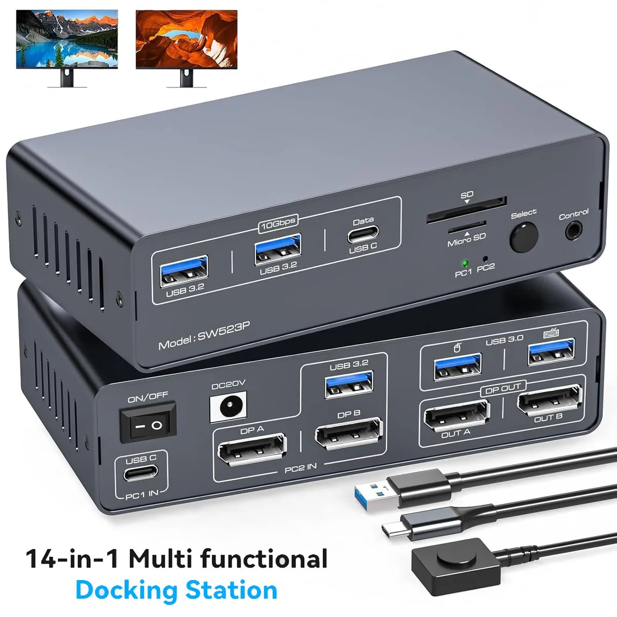 AUTYUE AUTYUE SW523P 14-in-1 USB-C KVM Switch 2×2 4K120Hz 100W PD — product photo