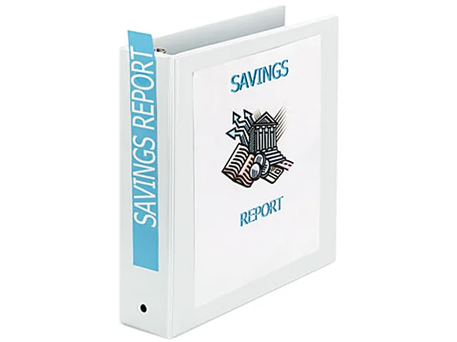 White 2-inch round-ring view binder with clear overlay cover and two interior pockets