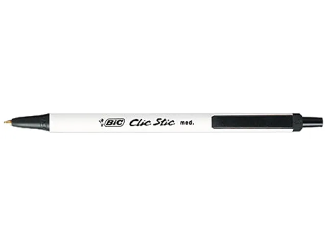 BIC BIC CSM11BK Clic Stic Retractable Ballpoint Pen Medium 1.0 mm Black White Barrel 12 Pack — product photo