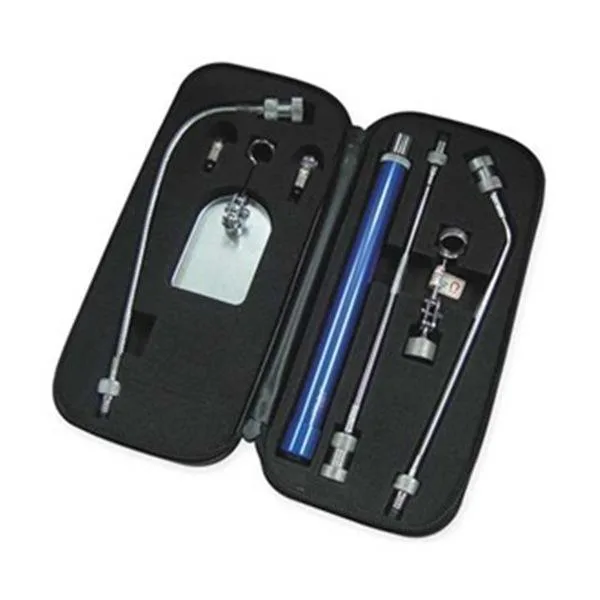 Westward 8-piece inspection kit in plastic case with aluminium handle, mirror, UV light, rigid and flexible extensions