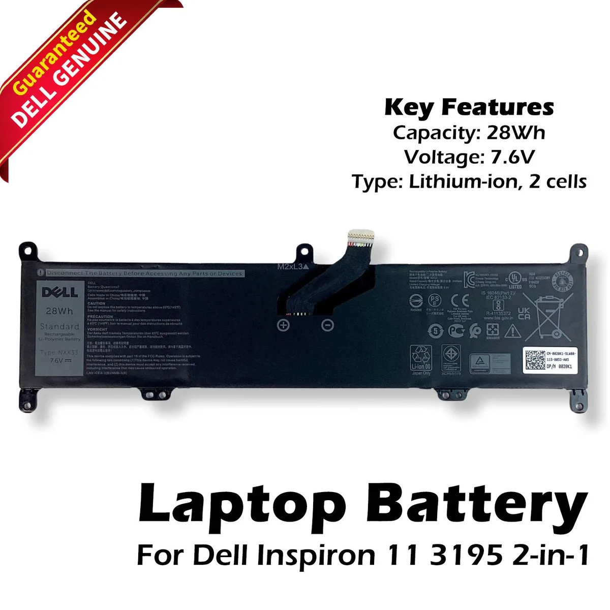 DELL DELL Inspiron 11 3195 2-in-1 laptop battery 7.6V 28Wh 020K1 NXX33 — product photo