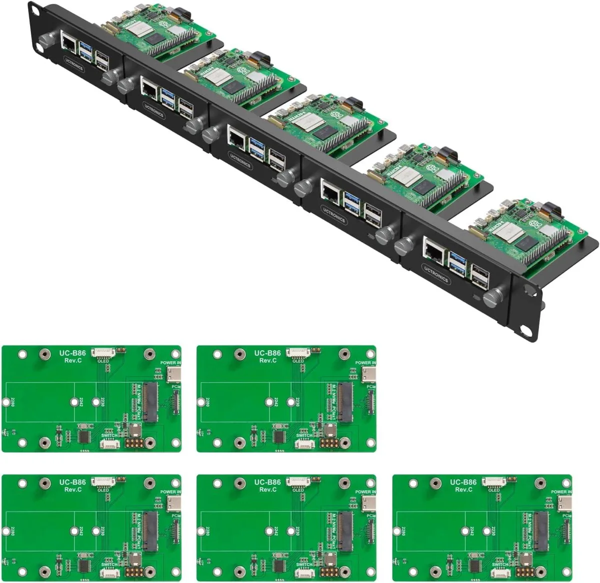 TAURKENAM TAURKENAM 1U 19" Rack Mount for Raspberry Pi 5 with 5 NVME Adapters — product photo