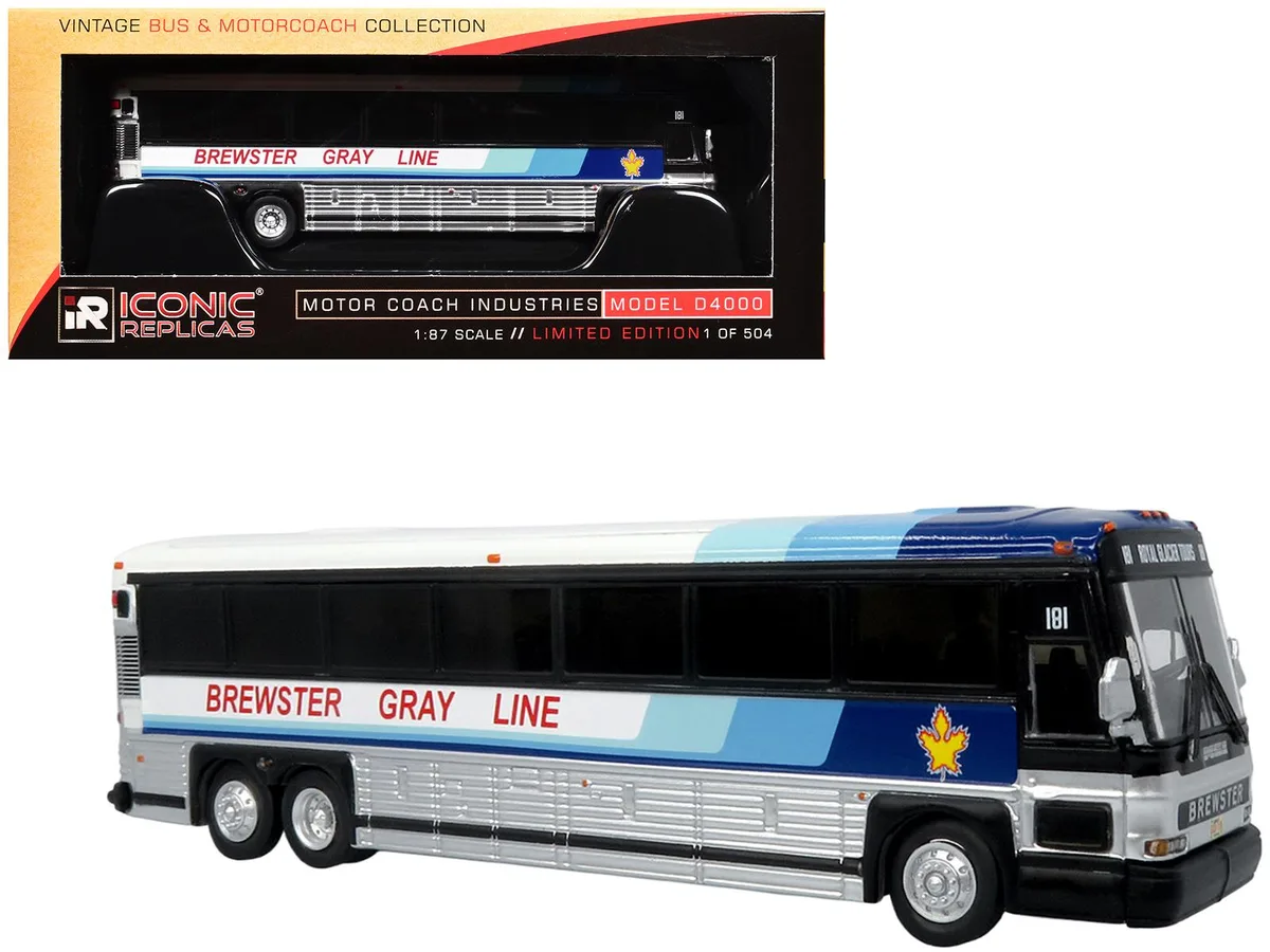 Iconic Replicas Iconic Replicas 2001 MCI D4000 Coach Bus Brewster Gray Line 1/87 hobby collectible — product photo