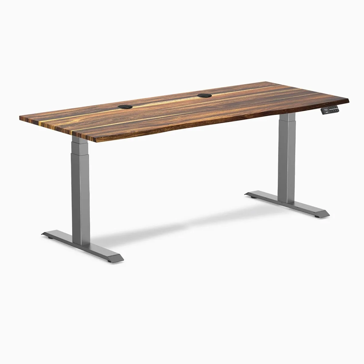 Desky Desky Dual Hardwood Sit Stand Desk Pheasantwood 72 x 30 in Space Grey — product photo