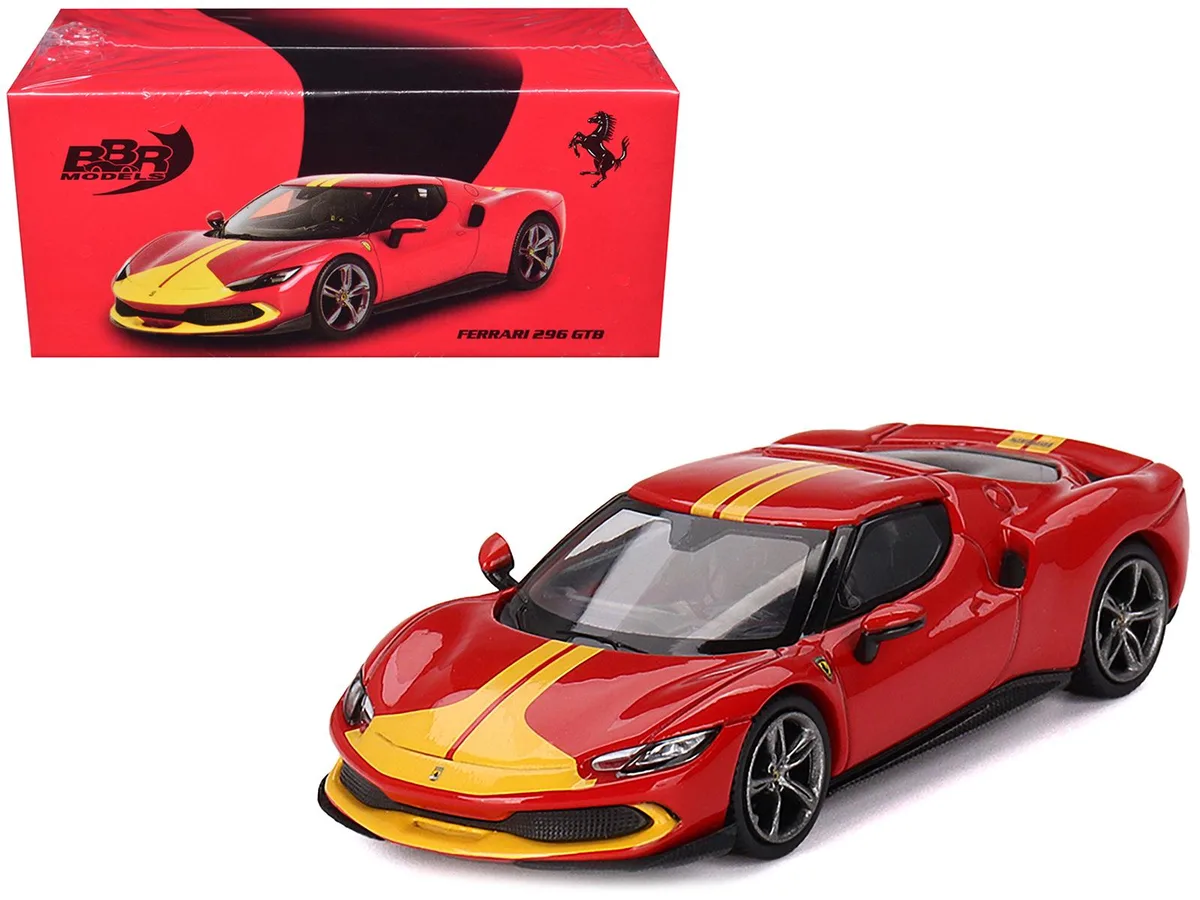 BBR BBR Ferrari 296 GTB Assetto Fiorano Rosso Corsa Red with Yellow Stripes 1/64 Diecast — product photo
