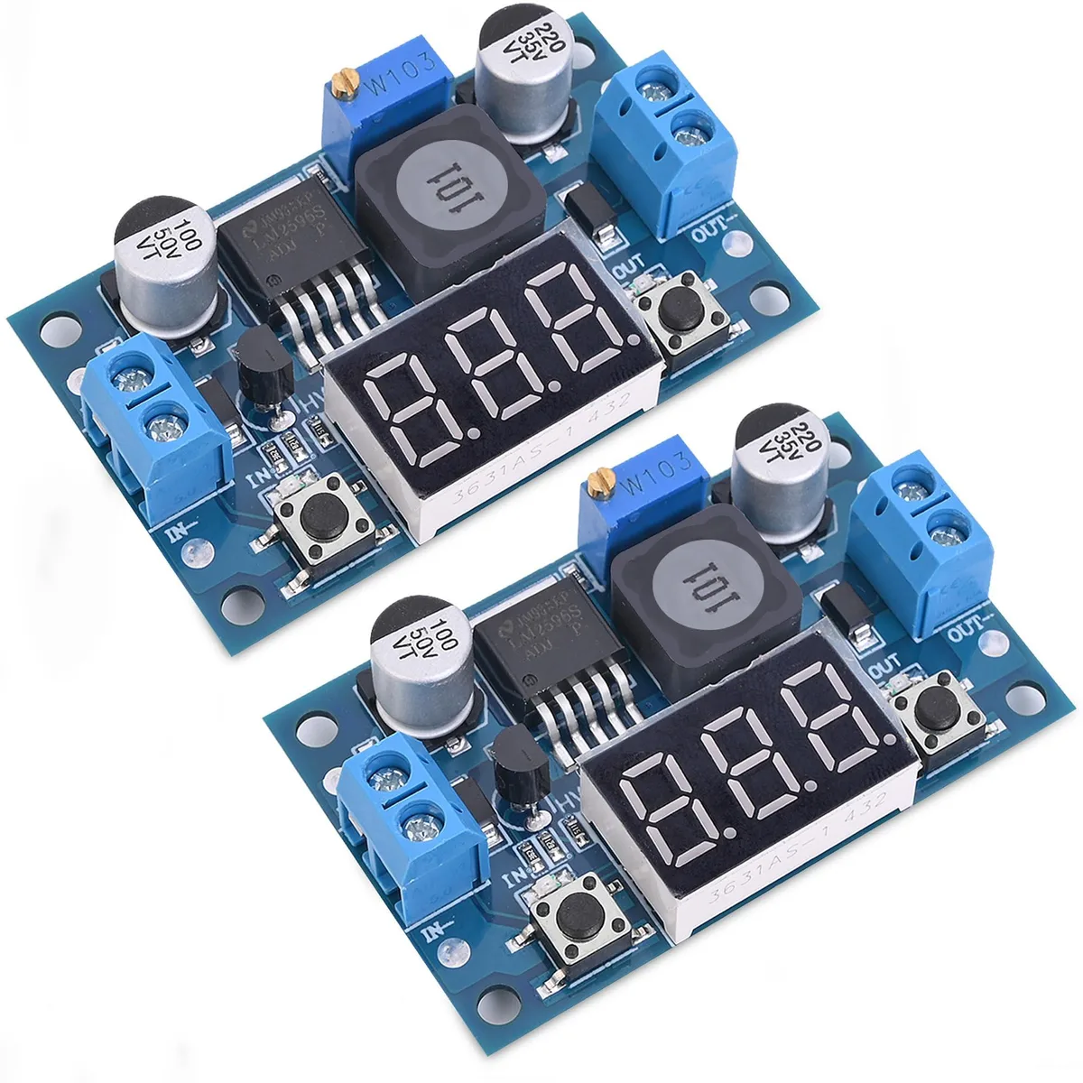 BUCIER BUCIER LM2596 Buck Converter Module with LED Voltmeter 4.0-40V to 1.25-37V Pack of 2 — product photo
