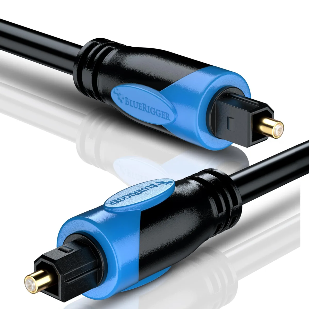 Black 50 FT Toslink optical audio cable with gold-plated connectors and PVC jacket